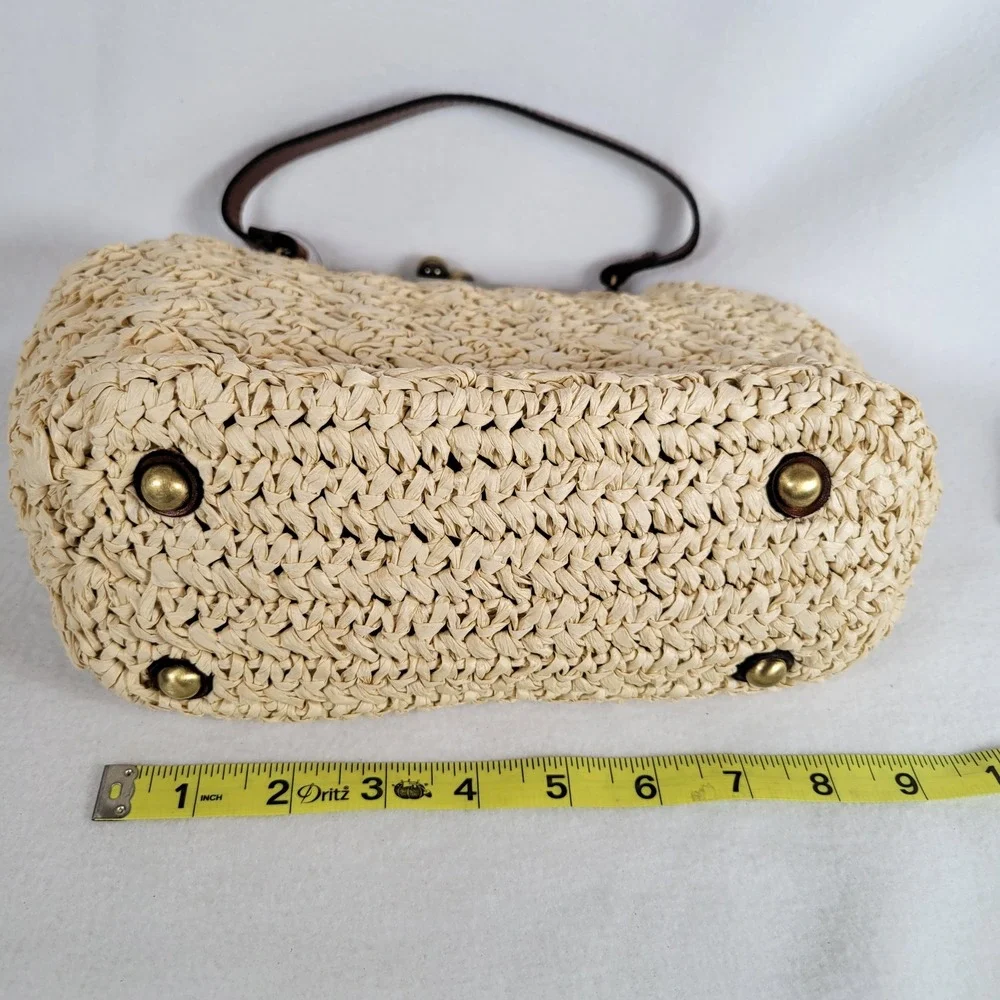 Patricia Nash Women Elara Straw Raffia Top Handle Bag Clasp Tan Chain Tan Beachy